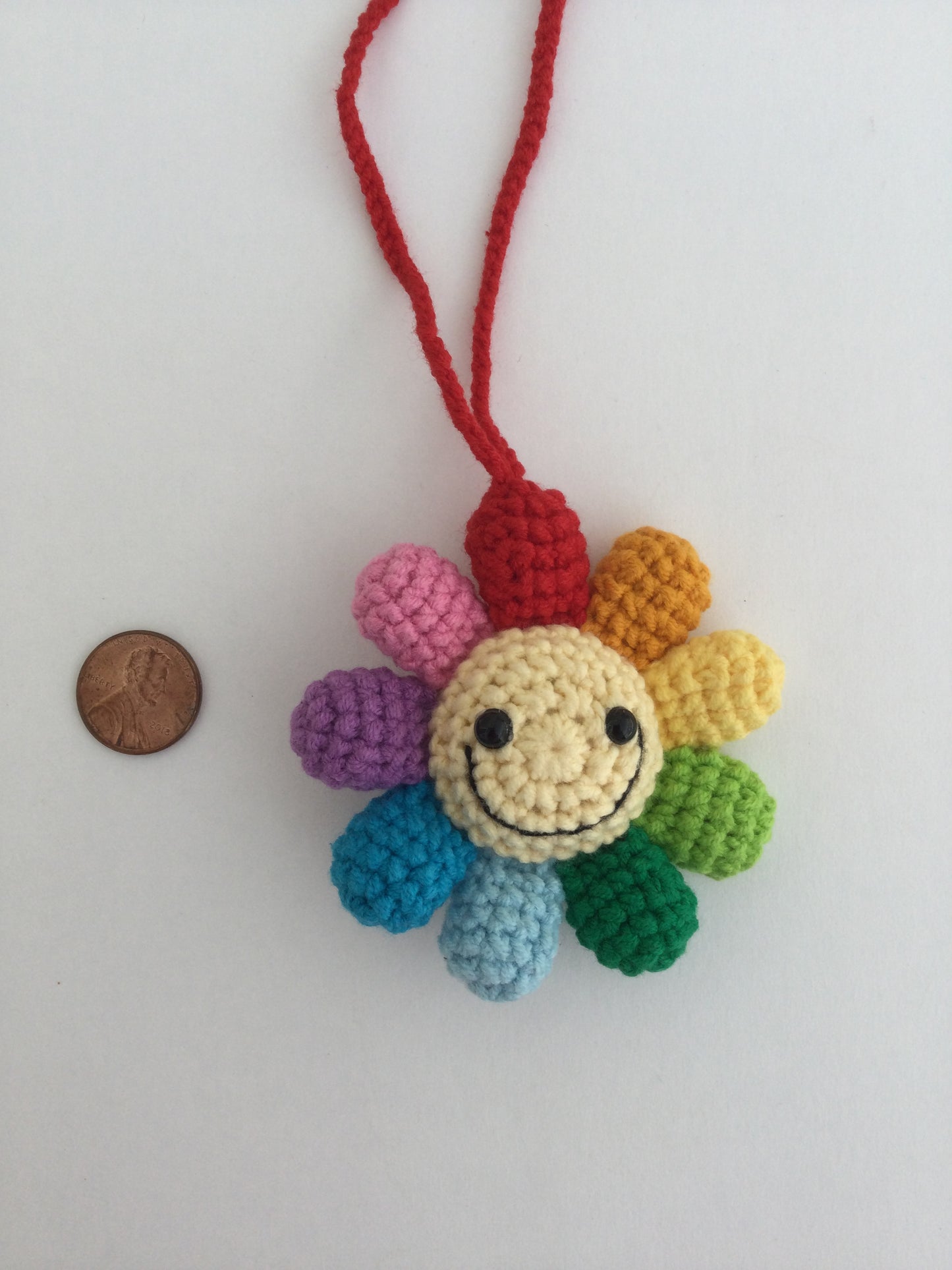 Crochet Flower Car Charm – Knit Smiley Hanging Rear View Mirror Decoration Gift