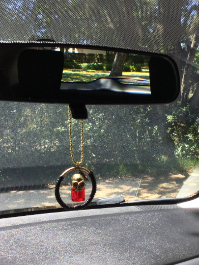 Gothic Skull Car Charm | Glass Potion Bottle Rearview Mirror Ornament