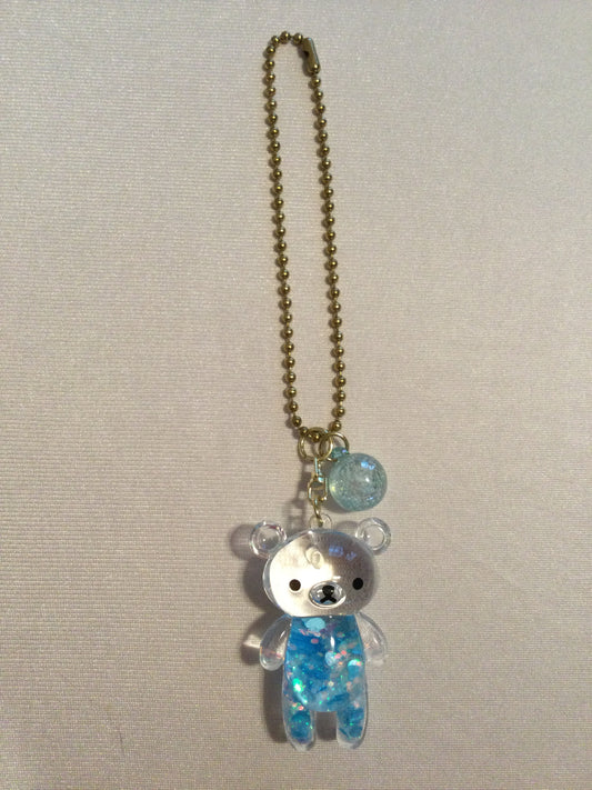 Blue Glitter Teddy Bear Car Charm | Kawaii Rearview Mirror Ornament