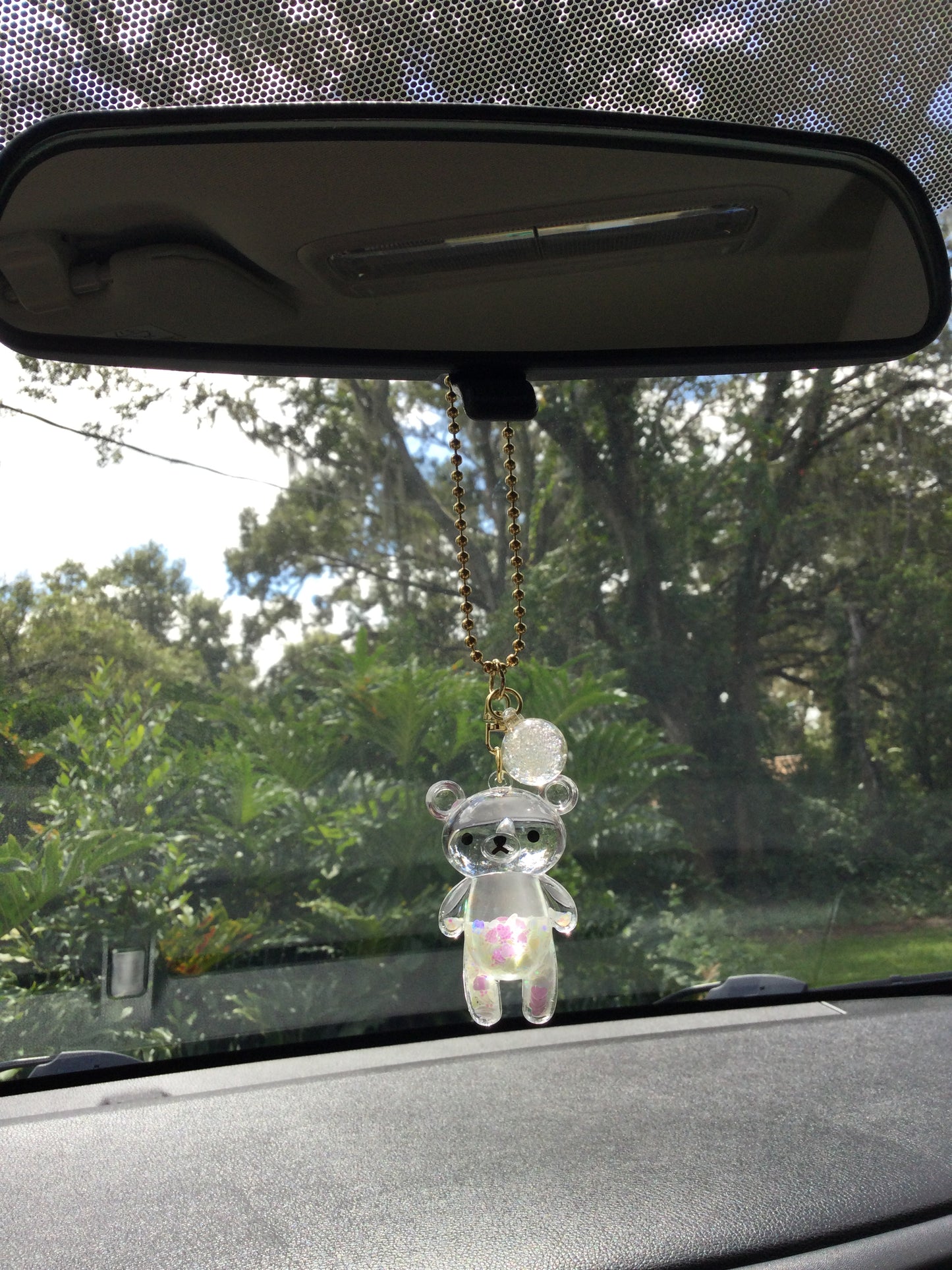 Teddy Bear Car Mirror Charm Hanging Rear View Mirror Accessories Kawaii White Glitter Gift