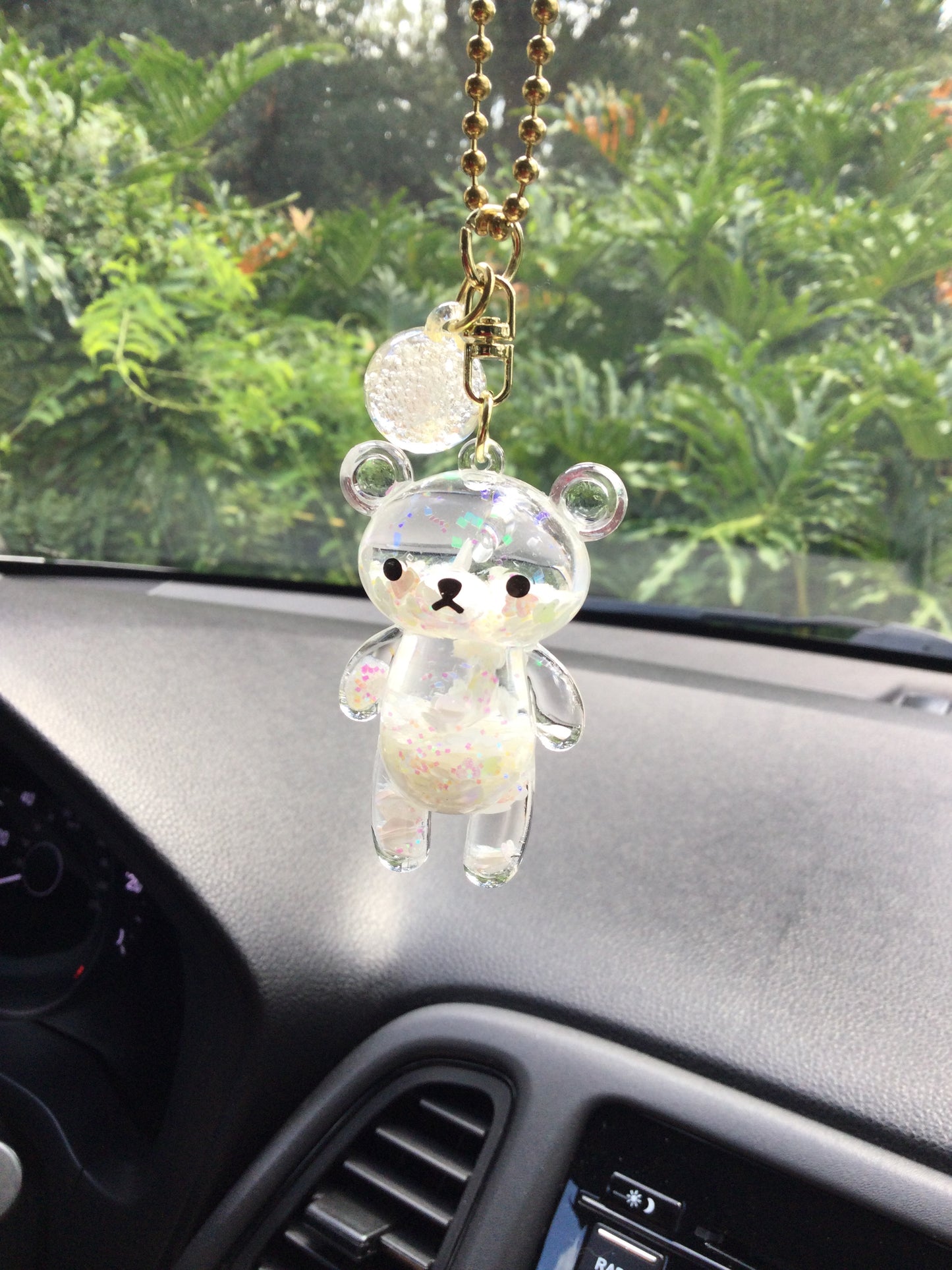 Teddy Bear Car Mirror Charm Hanging Rear View Mirror Accessories Kawaii White Glitter Gift