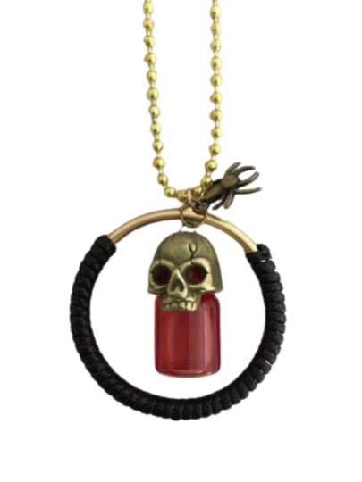 Gothic Skull Car Charm Glass Vial Potion Bottle Decor Rear View Mirror Hanging Chain Ornament