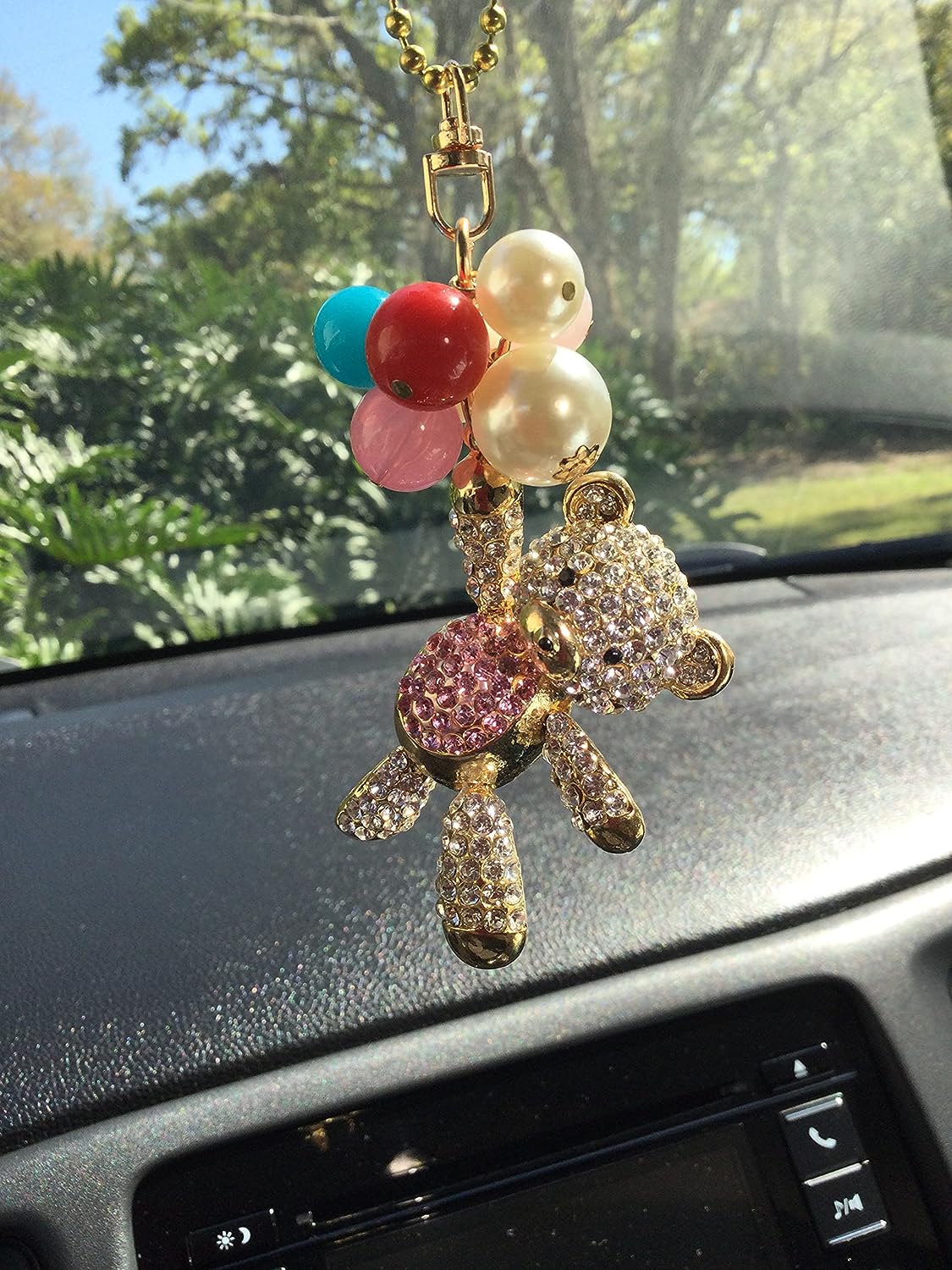 Balloon Teddy Bear Car Charm Car Accessories Rear View Mirror Ornament Hanging Gifts for Womens Kawaii