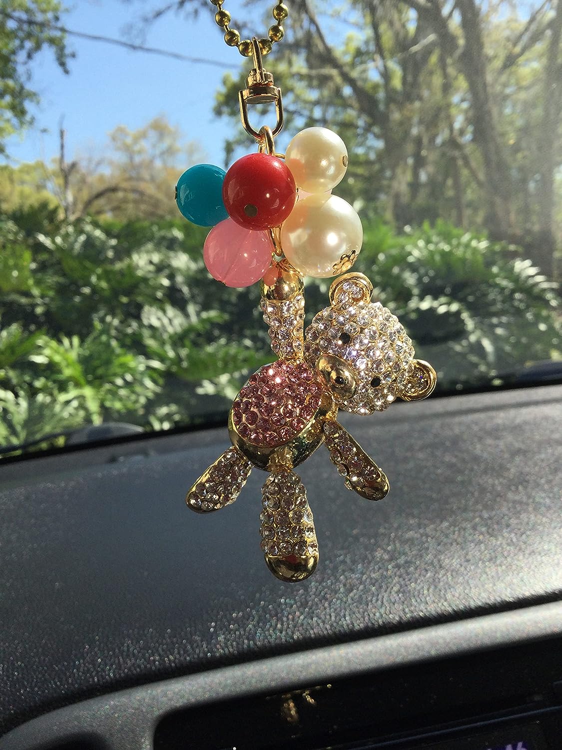 Balloon Teddy Bear Car Charm Car Accessories Rear View Mirror Ornament Hanging Gifts for Womens Kawaii