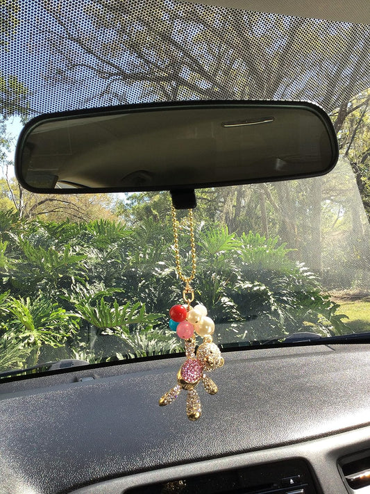 Balloon Teddy Bear Car Charm Car Accessories Rear View Mirror Ornament Hanging Gifts for Womens Kawaii