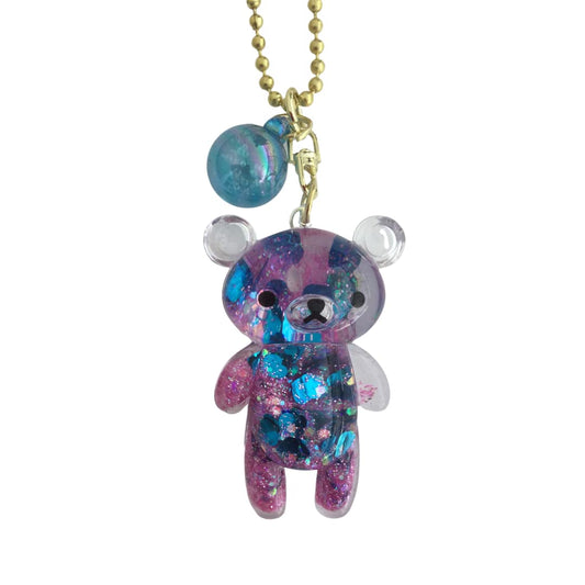 Pink & Blue Glitter Teddy Bear Car Charm | Kawaii Rearview Mirror Ornament
