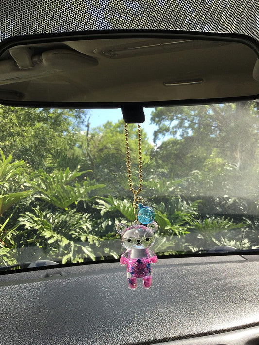Teddy Bear Car Mirror Charm Hanging Rear View Mirror Accessories Kawaii Pink & Blue Car Decor