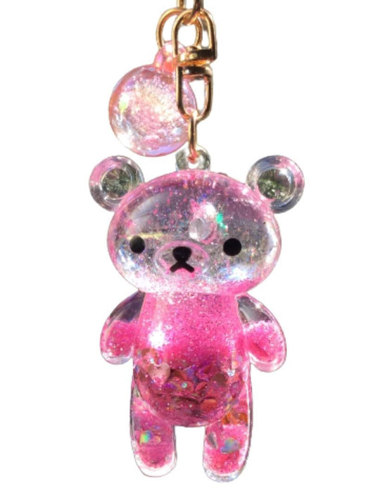 Pink Glitter Teddy Bear Car Charm – Liquid Confetti Rear View Mirror Ornament Gift