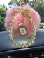 Pink Pompom Car Charm Hanging Rear View Mirror Accessories Kawaii Car Decor