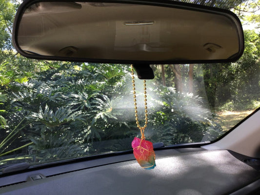Chakra Rainbow Stone Car Charm | Spiritual Rearview Mirror Ornament