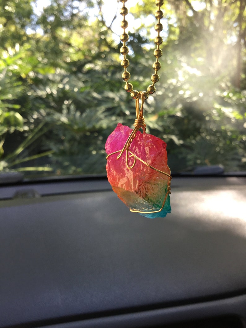 Chakra Artificial Stone Car Charm Rainbow Stone Rear View Mirror Car Accessory Car Decor