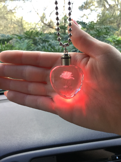 Rose Quartz LED Car Charm | Light-Up Crystal Rearview Mirror Ornament