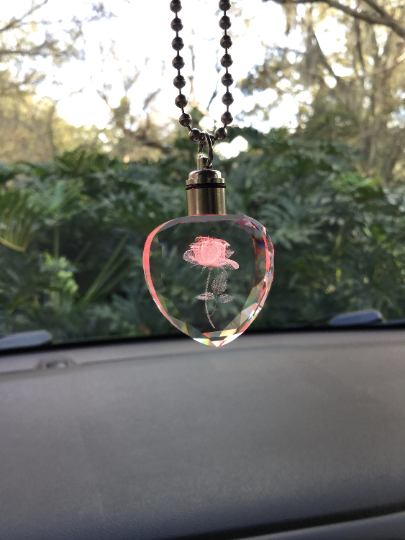Rose Quartz LED Car Charm | Light-Up Crystal Rearview Mirror Ornament